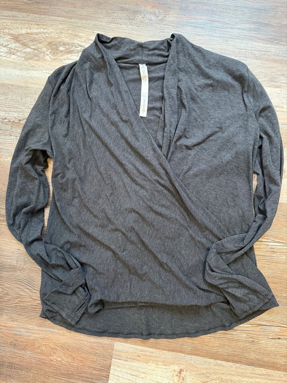 Lululemon Radiant Long Sleeve wrap top in a heathered gray size 12 EUC - Picture 1 of 4
